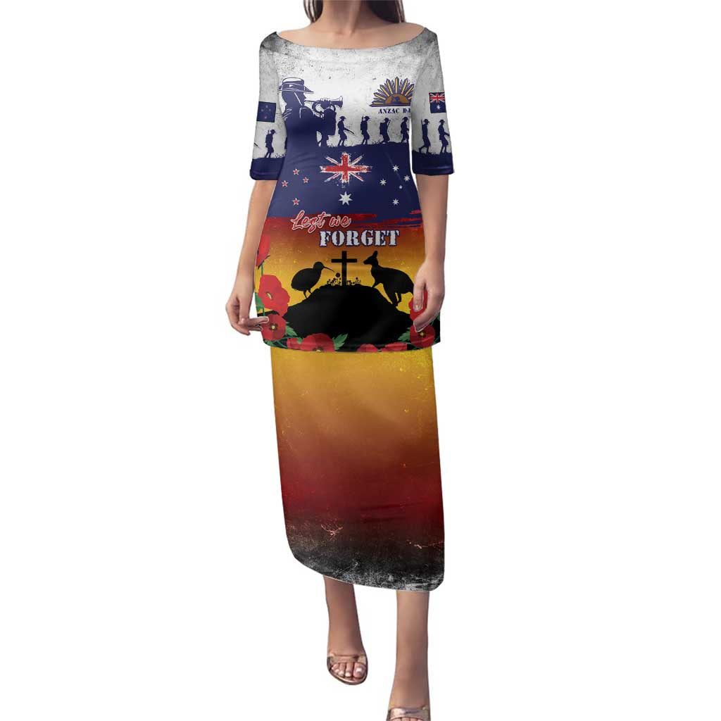 New Zealand And Australia ANZAC Last Post Family Matching Puletasi and Hawaiian Shirt LT05 Mom's Dress Blue - Polynesian Pride