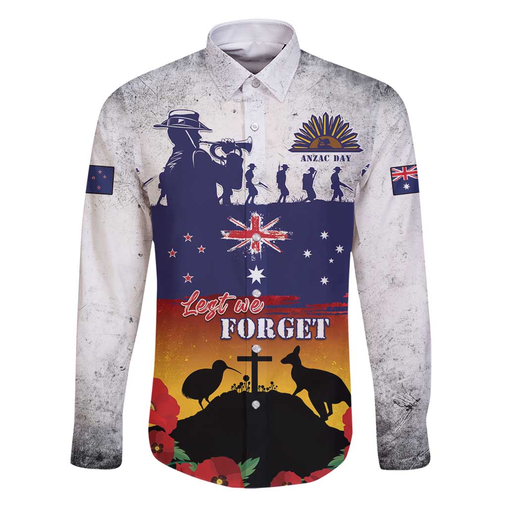 New Zealand And Australia ANZAC Last Post Family Matching Summer Maxi Dress and Hawaiian Shirt LT05 Dad's Shirt - Long Sleeve Blue - Polynesian Pride