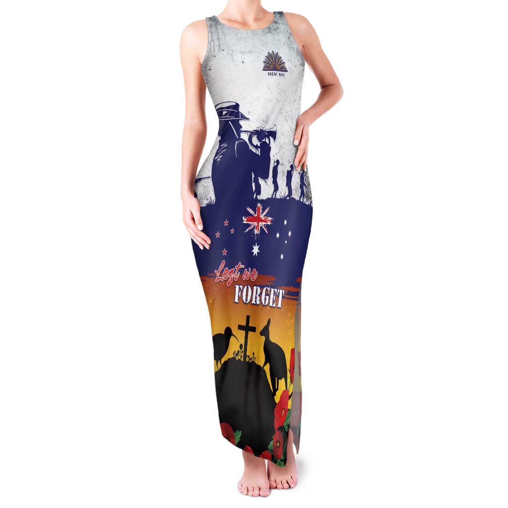 New Zealand And Australia ANZAC Last Post Family Matching Tank Maxi Dress and Hawaiian Shirt LT05 Mom's Dress Blue - Polynesian Pride