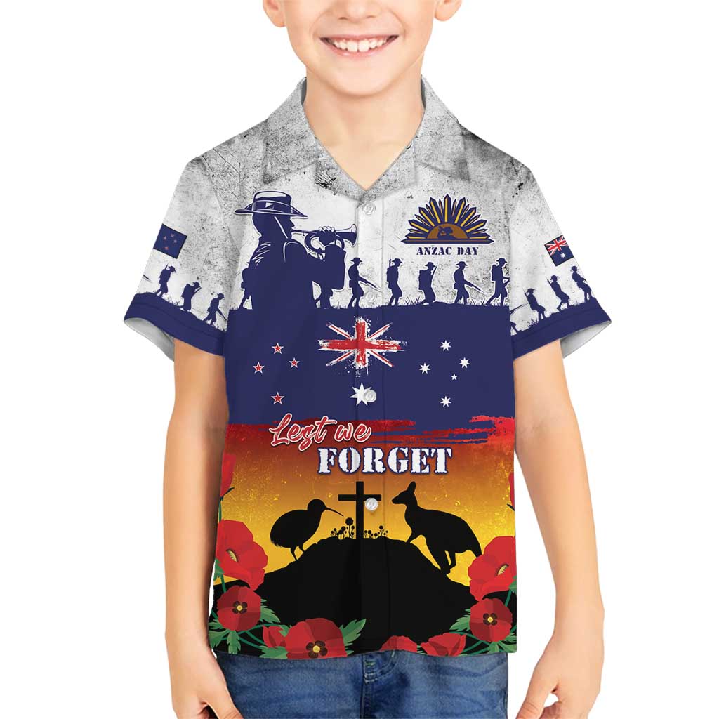 New Zealand And Australia ANZAC Last Post Family Matching Tank Maxi Dress and Hawaiian Shirt LT05 Son's Shirt Blue - Polynesian Pride