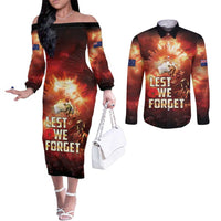 Honouring The ANZAC Spirit Couples Matching Off The Shoulder Long Sleeve Dress and Long Sleeve Button Shirt Gallipoli Lest We Forget LT05 Red - Polynesian Pride
