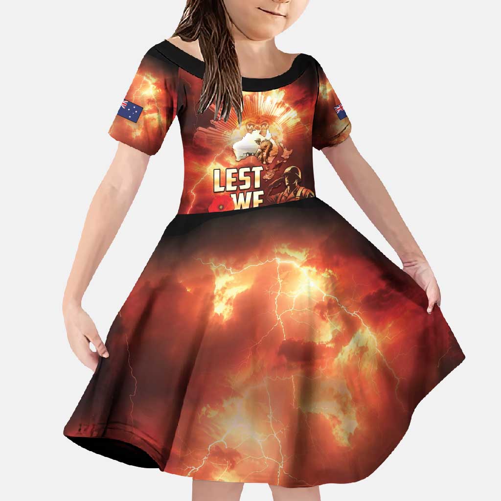 Honouring The ANZAC Spirit Family Matching Mermaid Dress and Hawaiian Shirt Gallipoli Lest We Forget LT05 Daughter's Dress Red - Polynesian Pride