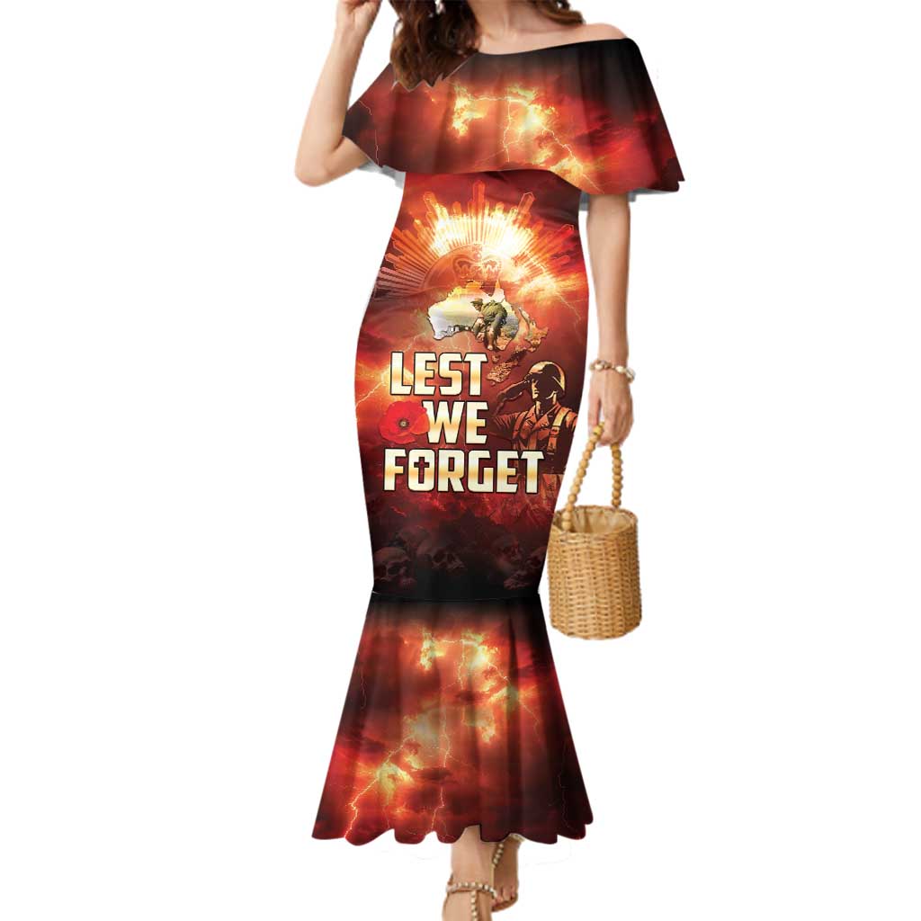 Honouring The ANZAC Spirit Family Matching Mermaid Dress and Hawaiian Shirt Gallipoli Lest We Forget LT05 Mom's Dress Red - Polynesian Pride