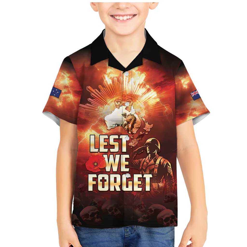 Honouring The ANZAC Spirit Family Matching Mermaid Dress and Hawaiian Shirt Gallipoli Lest We Forget LT05 Son's Shirt Red - Polynesian Pride