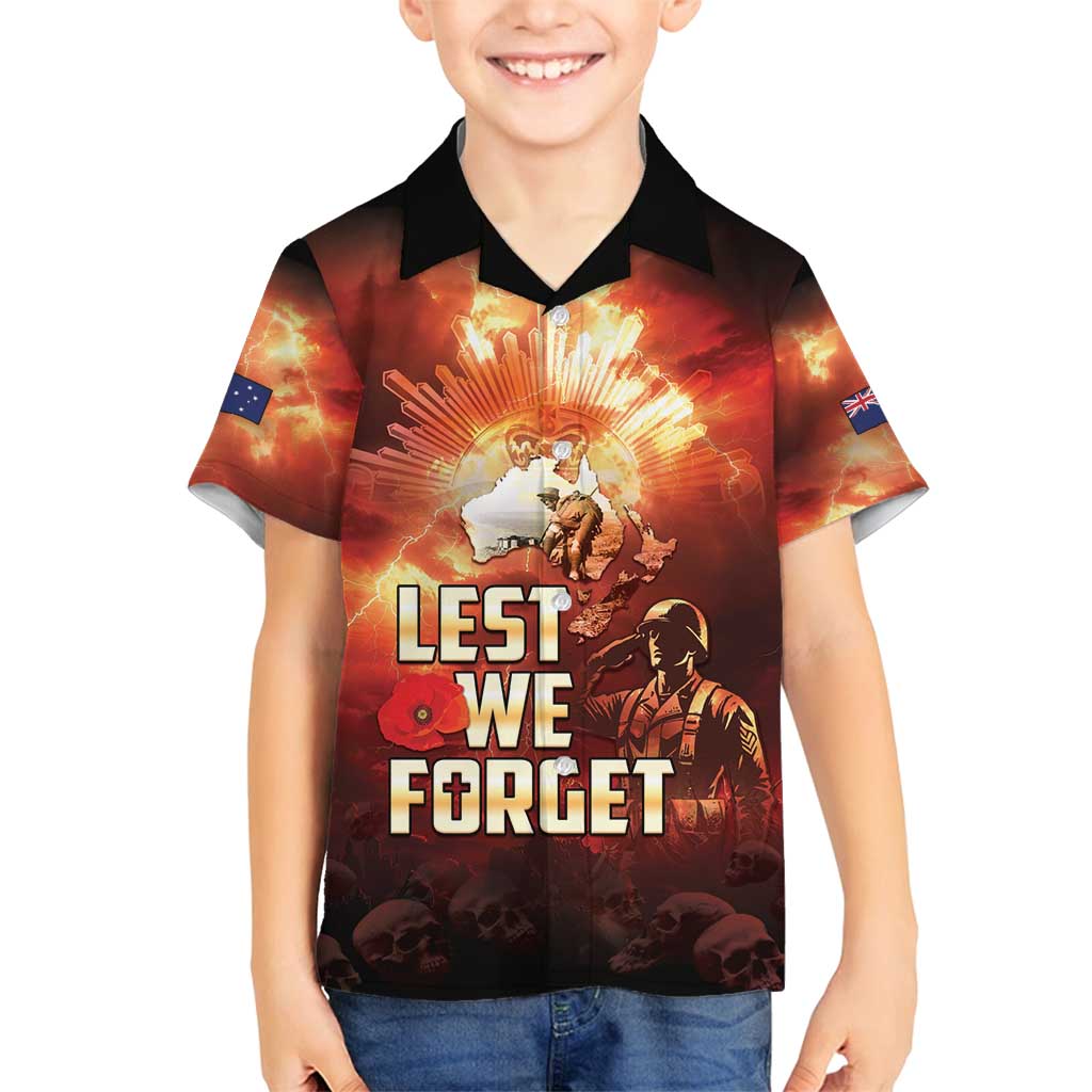 Honouring The ANZAC Spirit Family Matching Off Shoulder Maxi Dress and Hawaiian Shirt Gallipoli Lest We Forget LT05 Son's Shirt Red - Polynesian Pride