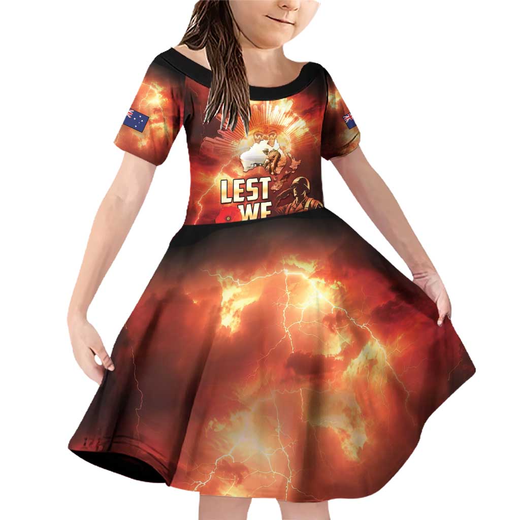 Honouring The ANZAC Spirit Family Matching Off Shoulder Short Dress and Hawaiian Shirt Gallipoli Lest We Forget LT05 Daughter's Dress Red - Polynesian Pride