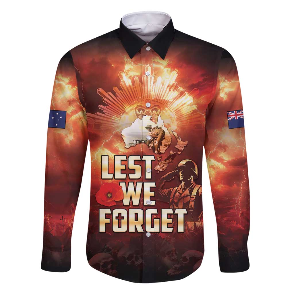 Honouring The ANZAC Spirit Family Matching Tank Maxi Dress and Hawaiian Shirt Gallipoli Lest We Forget LT05 Dad's Shirt - Long Sleeve Red - Polynesian Pride