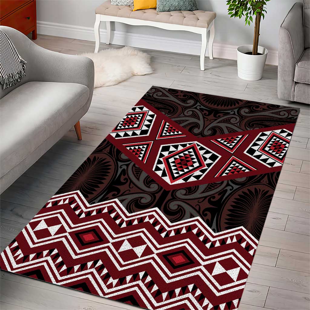 New Zealand Aotearoa Area Rug Red Taniko Art Maori Pattern LT05 - Polynesian Pride