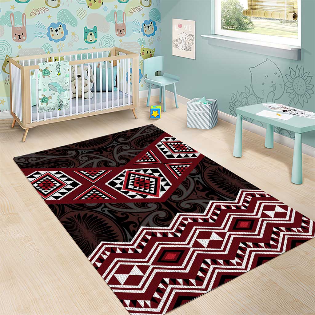 New Zealand Aotearoa Area Rug Red Taniko Art Maori Pattern LT05 - Polynesian Pride