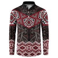 New Zealand Aotearoa Button Sweatshirt Red Taniko Art Maori Pattern