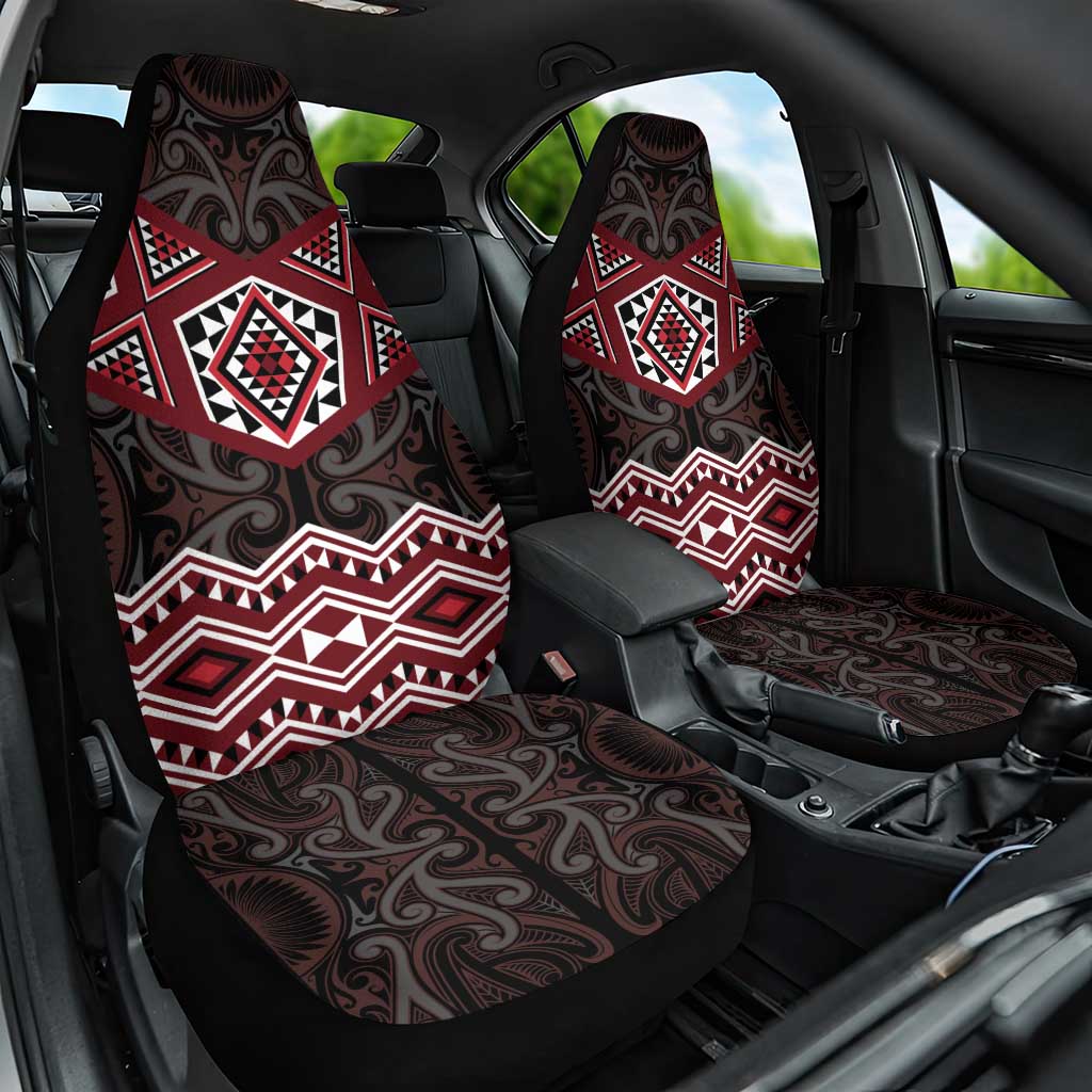 New Zealand Aotearoa Car Seat Cover Red Taniko Art Maori Pattern LT05 One Size Red - Polynesian Pride