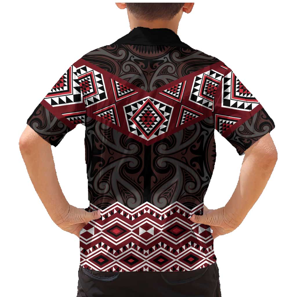 New Zealand Aotearoa Family Matching Mermaid Dress and Hawaiian Shirt Red Taniko Art Maori Pattern LT05 - Polynesian Pride