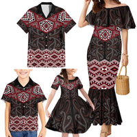 New Zealand Aotearoa Family Matching Mermaid Dress and Hawaiian Shirt Red Taniko Art Maori Pattern LT05 - Polynesian Pride