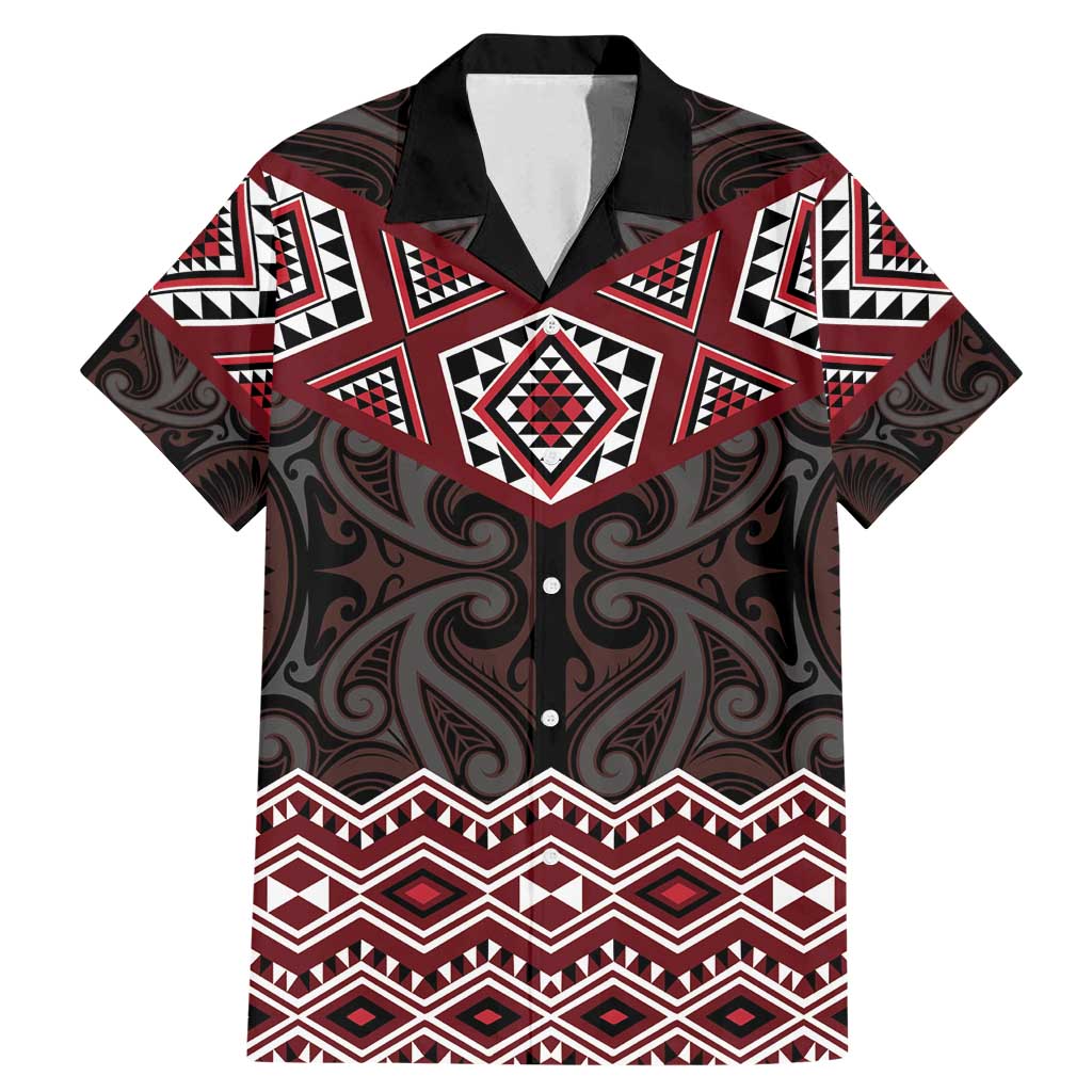 New Zealand Aotearoa Family Matching Mermaid Dress and Hawaiian Shirt Red Taniko Art Maori Pattern LT05 Dad's Shirt - Short Sleeve Red - Polynesian Pride