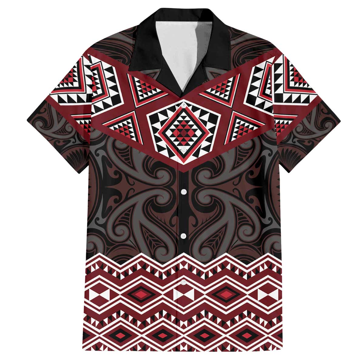 New Zealand Aotearoa Family Matching Off The Shoulder Long Sleeve Dress and Hawaiian Shirt Red Taniko Art Maori Pattern LT05 Dad's Shirt - Short Sleeve Red - Polynesian Pride
