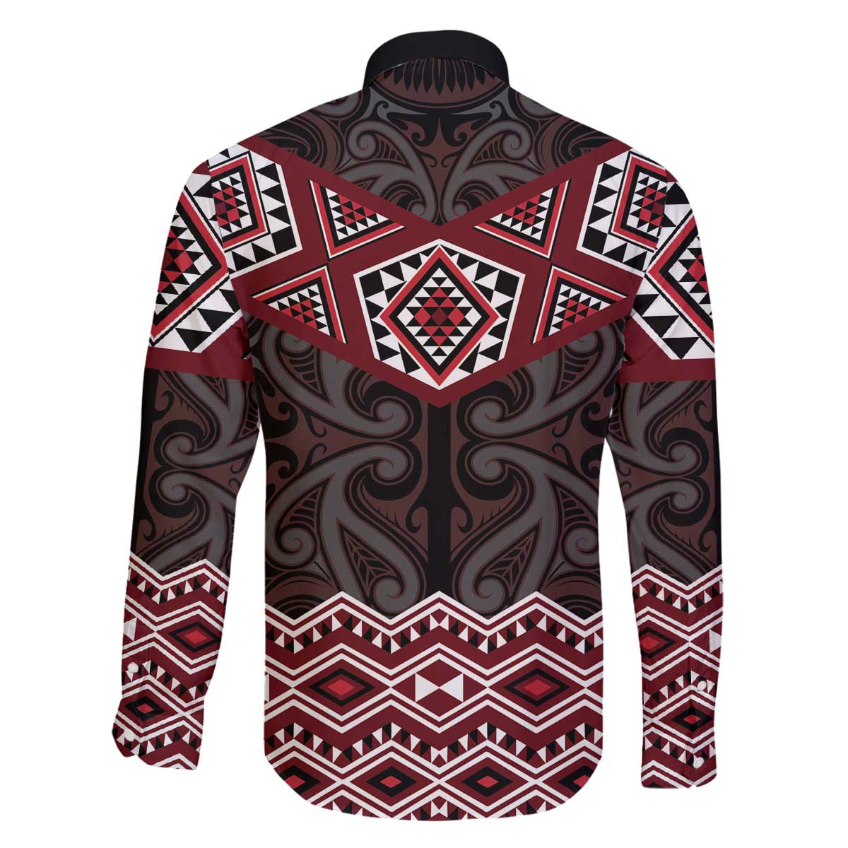 New Zealand Aotearoa Family Matching Off The Shoulder Long Sleeve Dress and Hawaiian Shirt Red Taniko Art Maori Pattern LT05 - Polynesian Pride
