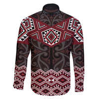 New Zealand Aotearoa Family Matching Off The Shoulder Long Sleeve Dress and Hawaiian Shirt Red Taniko Art Maori Pattern LT05 - Polynesian Pride