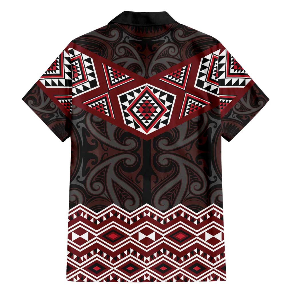 New Zealand Aotearoa Family Matching Off Shoulder Maxi Dress and Hawaiian Shirt Red Taniko Art Maori Pattern LT05 - Polynesian Pride
