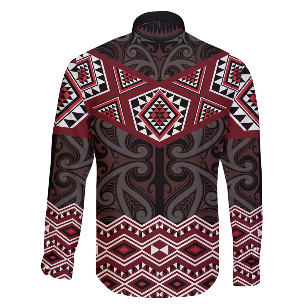 New Zealand Aotearoa Family Matching Off Shoulder Maxi Dress and Hawaiian Shirt Red Taniko Art Maori Pattern LT05 - Polynesian Pride