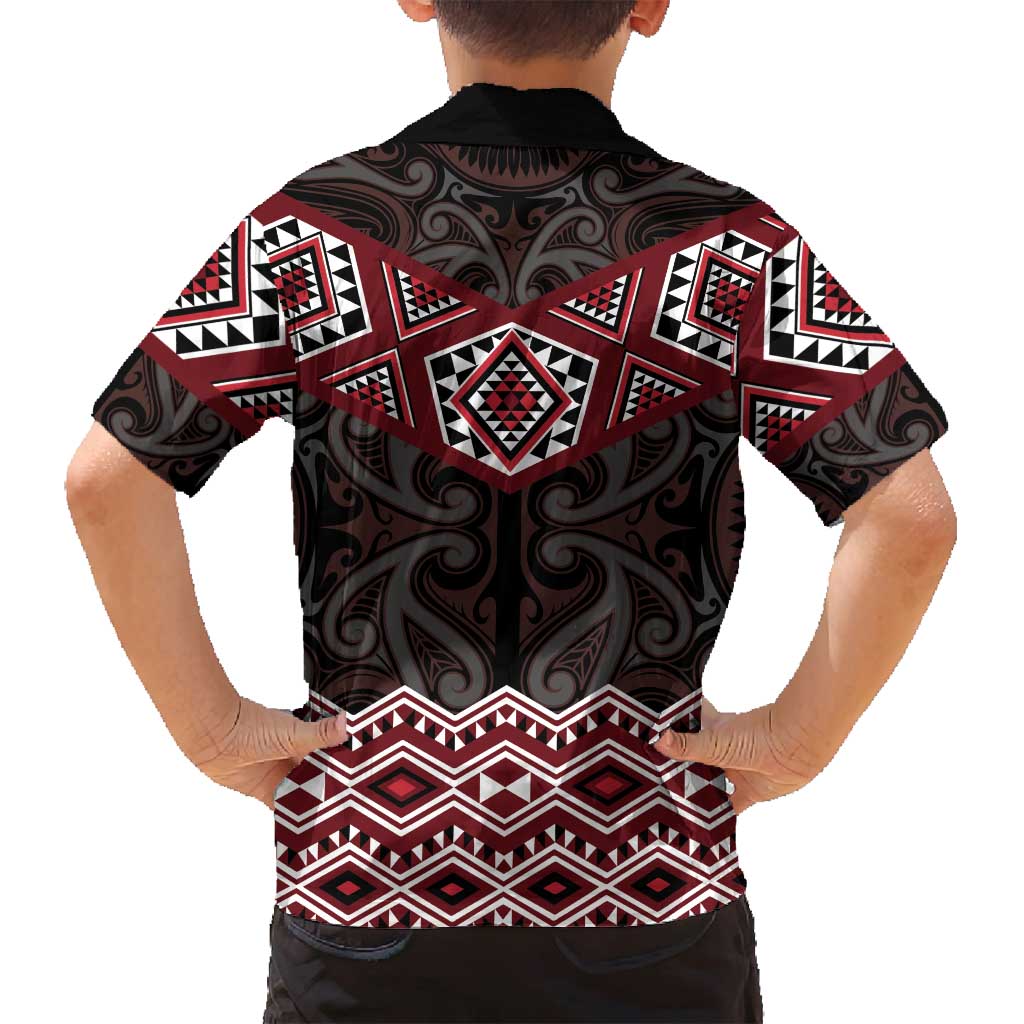 New Zealand Aotearoa Family Matching Puletasi and Hawaiian Shirt Red Taniko Art Maori Pattern LT05 - Polynesian Pride