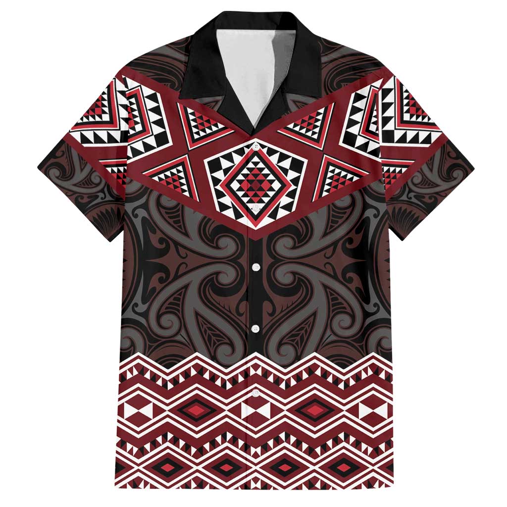 New Zealand Aotearoa Family Matching Puletasi and Hawaiian Shirt Red Taniko Art Maori Pattern LT05 Dad's Shirt - Short Sleeve Red - Polynesian Pride