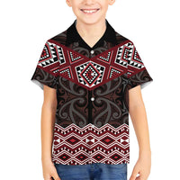 New Zealand Aotearoa Family Matching Puletasi and Hawaiian Shirt Red Taniko Art Maori Pattern LT05 Son's Shirt Red - Polynesian Pride