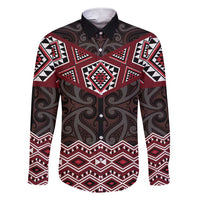 New Zealand Aotearoa Family Matching Short Sleeve Bodycon Dress and Hawaiian Shirt Red Taniko Art Maori Pattern LT05 Dad's Shirt - Long Sleeve Red - Polynesian Pride
