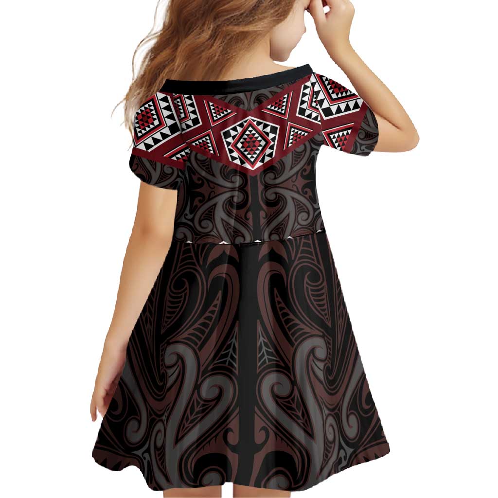 New Zealand Aotearoa Family Matching Summer Maxi Dress and Hawaiian Shirt Red Taniko Art Maori Pattern LT05 - Polynesian Pride