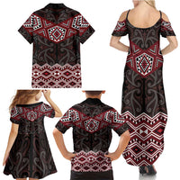 New Zealand Aotearoa Family Matching Summer Maxi Dress and Hawaiian Shirt Red Taniko Art Maori Pattern LT05 - Polynesian Pride
