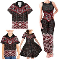 New Zealand Aotearoa Family Matching Tank Maxi Dress and Hawaiian Shirt Red Taniko Art Maori Pattern LT05 - Polynesian Pride