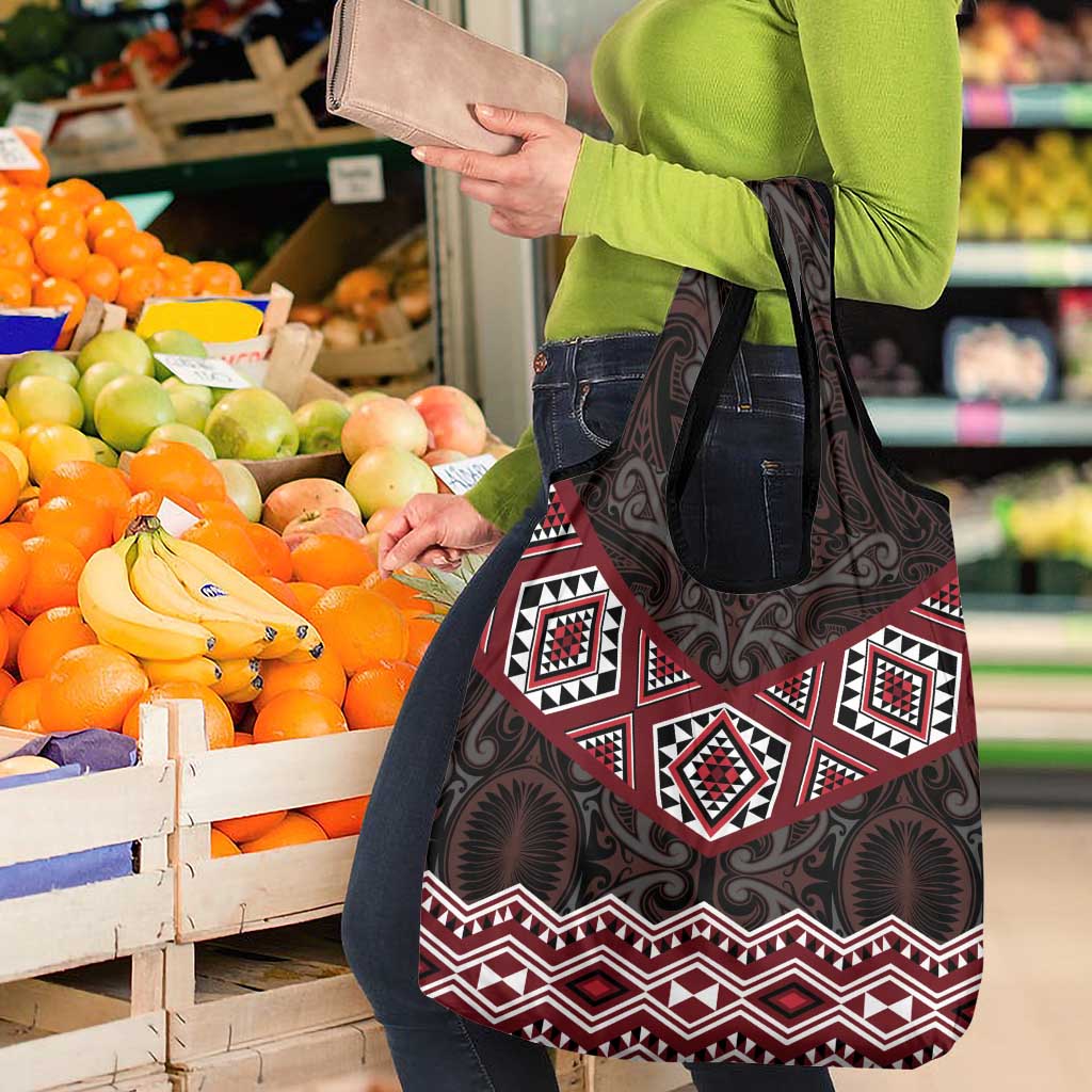 New Zealand Aotearoa Grocery Bag Red Taniko Art Maori Pattern