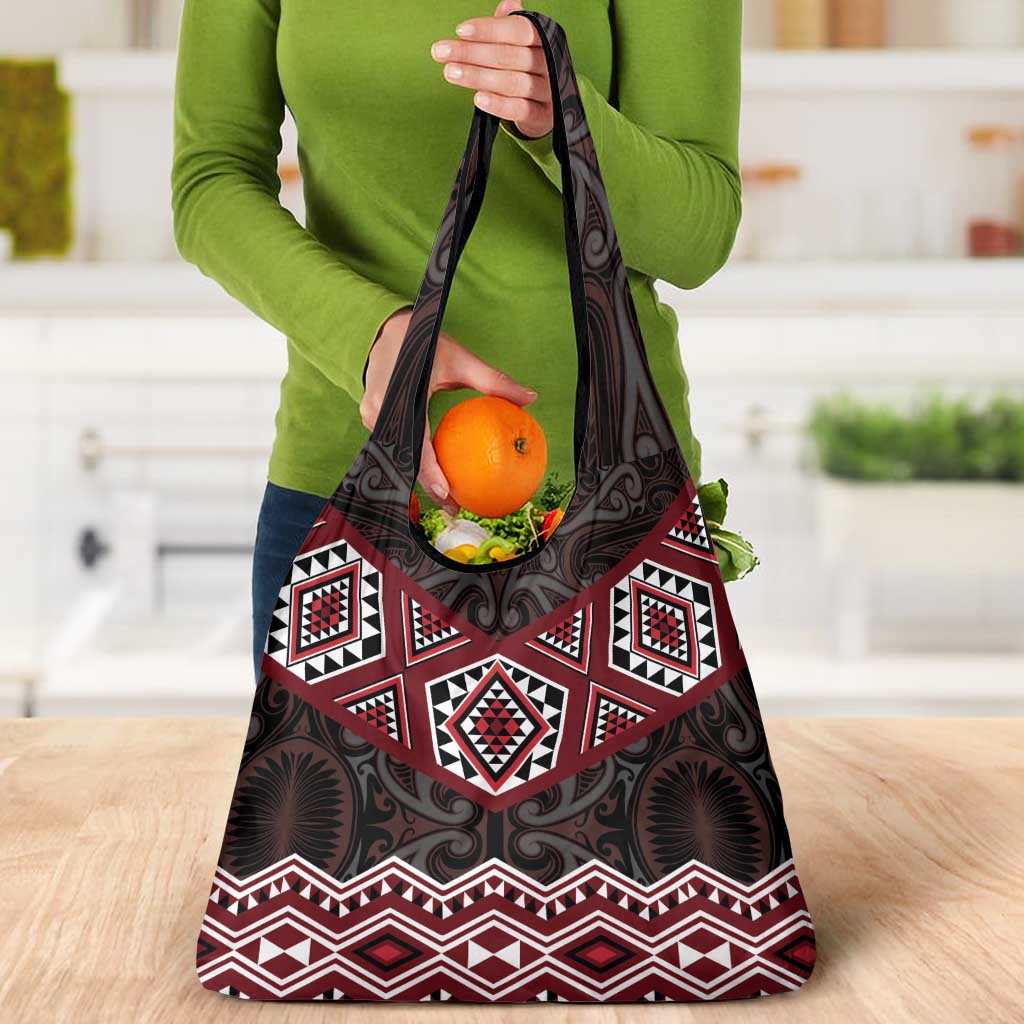 New Zealand Aotearoa Grocery Bag Red Taniko Art Maori Pattern