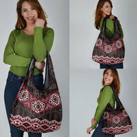 New Zealand Aotearoa Grocery Bag Red Taniko Art Maori Pattern