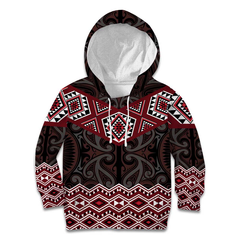 New Zealand Aotearoa Kid Hoodie Red Taniko Art Maori Pattern LT05 Hoodie Red - Polynesian Pride