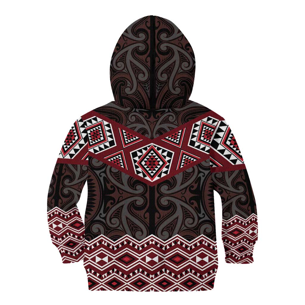 New Zealand Aotearoa Kid Hoodie Red Taniko Art Maori Pattern LT05 - Polynesian Pride