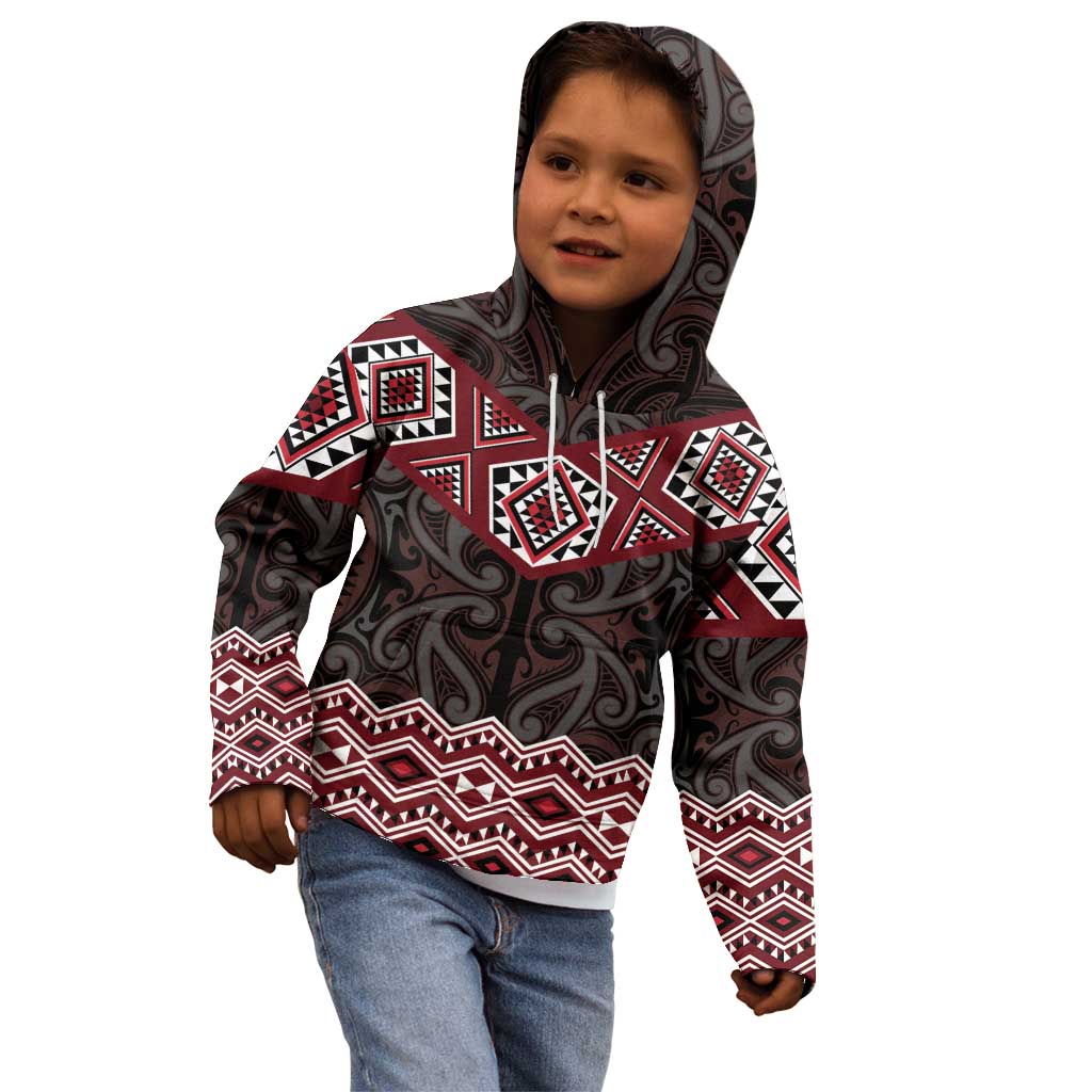 New Zealand Aotearoa Kid Hoodie Red Taniko Art Maori Pattern LT05 - Polynesian Pride