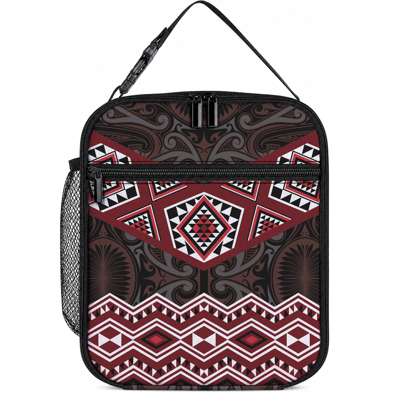 New Zealand Aotearoa Lunch Bag Red Taniko Art Maori Pattern LT05 10.2 × 8.3 × 4.3 inch Red - Polynesian Pride