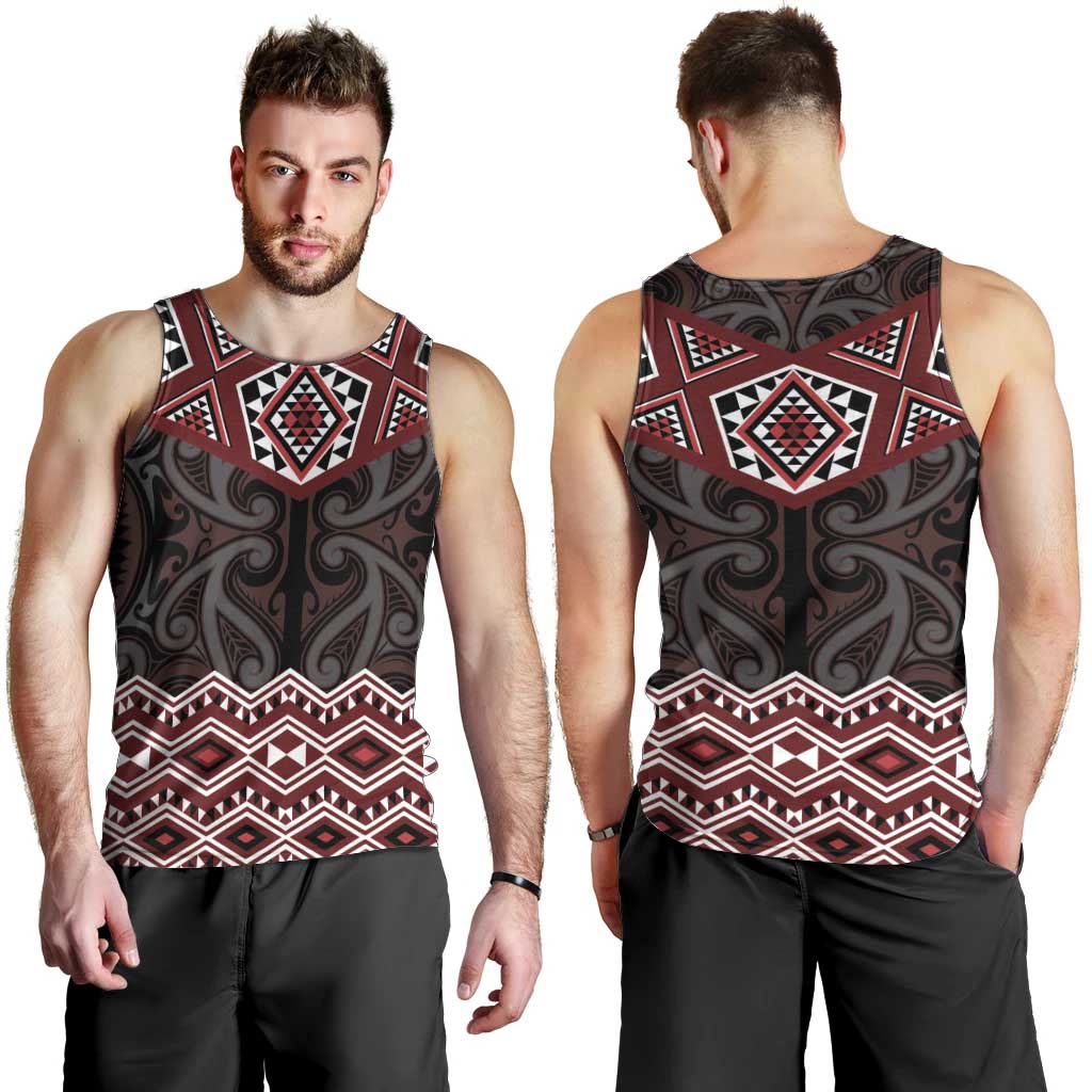 New Zealand Aotearoa Men Tank Top Red Taniko Art Maori Pattern