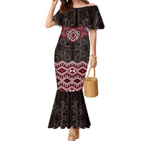 New Zealand Aotearoa Mermaid Dress Red Taniko Art Maori Pattern LT05 Women Red - Polynesian Pride