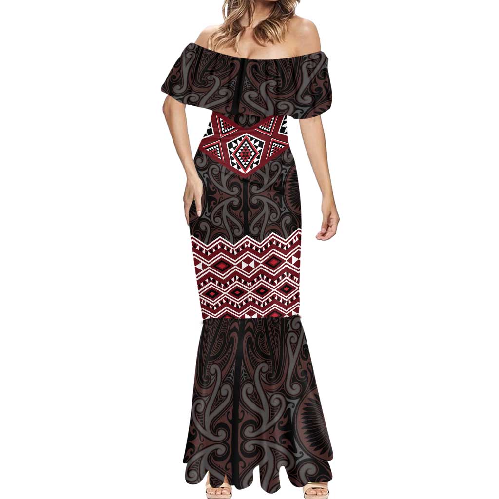 New Zealand Aotearoa Mermaid Dress Red Taniko Art Maori Pattern LT05 - Polynesian Pride