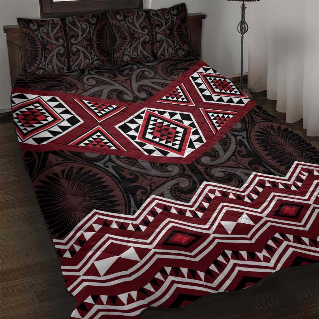 New Zealand Aotearoa Quilt Bed Set Red Taniko Art Maori Pattern LT05 Red - Polynesian Pride