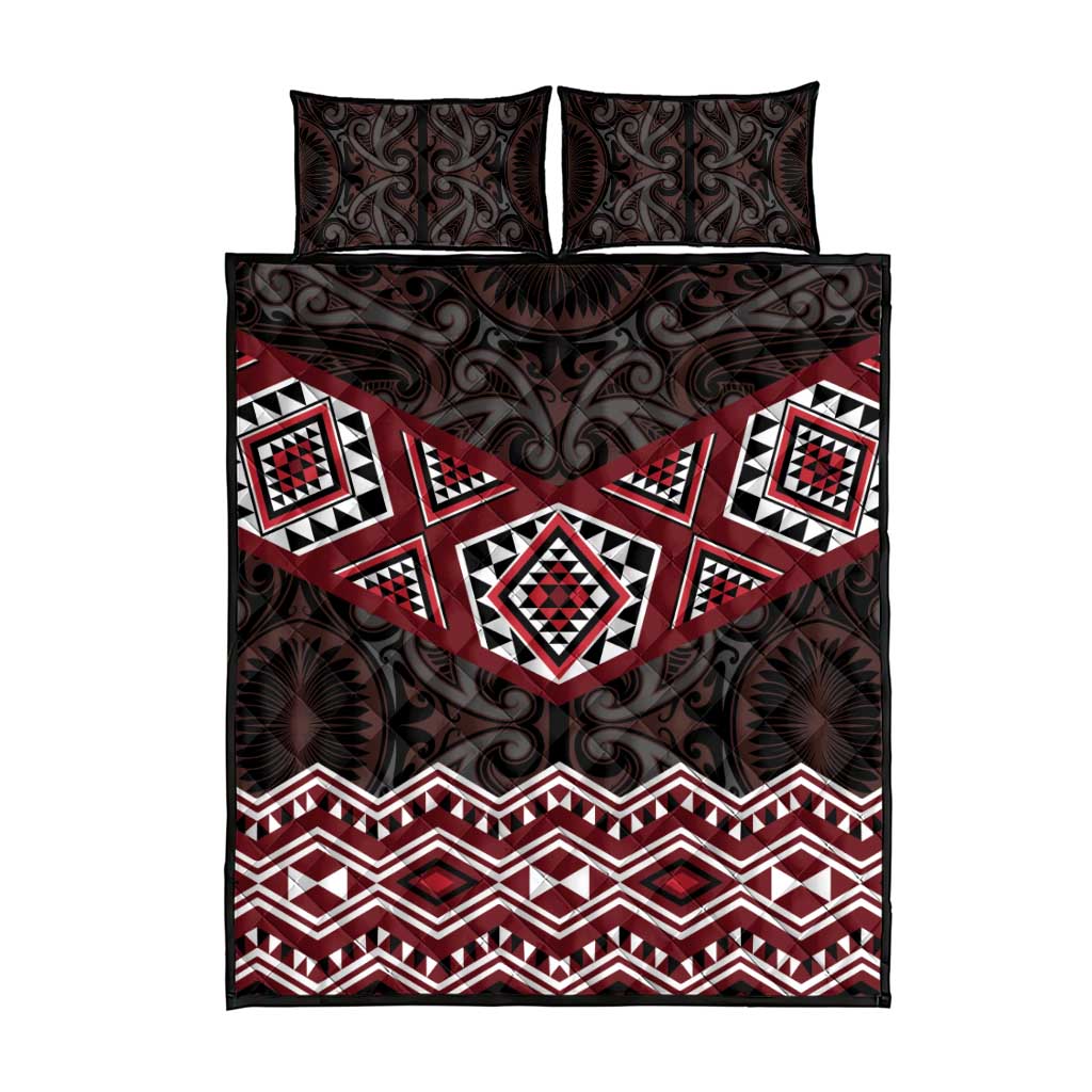 New Zealand Aotearoa Quilt Bed Set Red Taniko Art Maori Pattern LT05 - Polynesian Pride