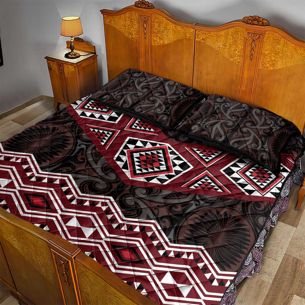 New Zealand Aotearoa Quilt Bed Set Red Taniko Art Maori Pattern LT05 - Polynesian Pride