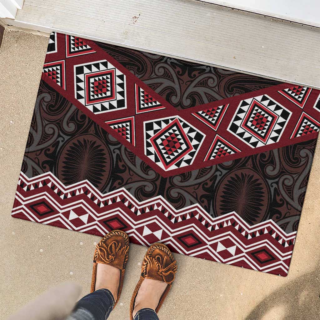 New Zealand Aotearoa Rubber Doormat Red Taniko Art Maori Pattern