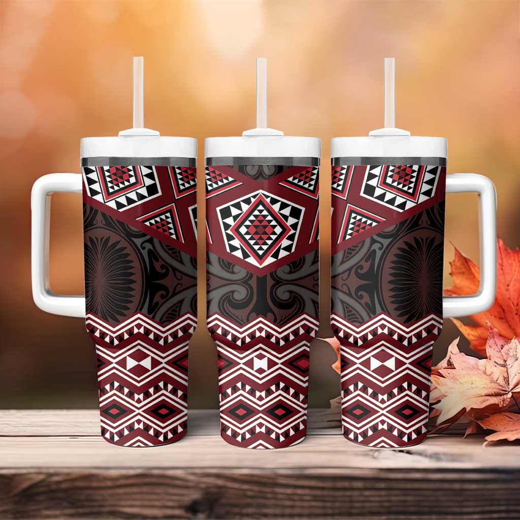 New Zealand Aotearoa Tumbler With Handle Red Taniko Art Maori Pattern