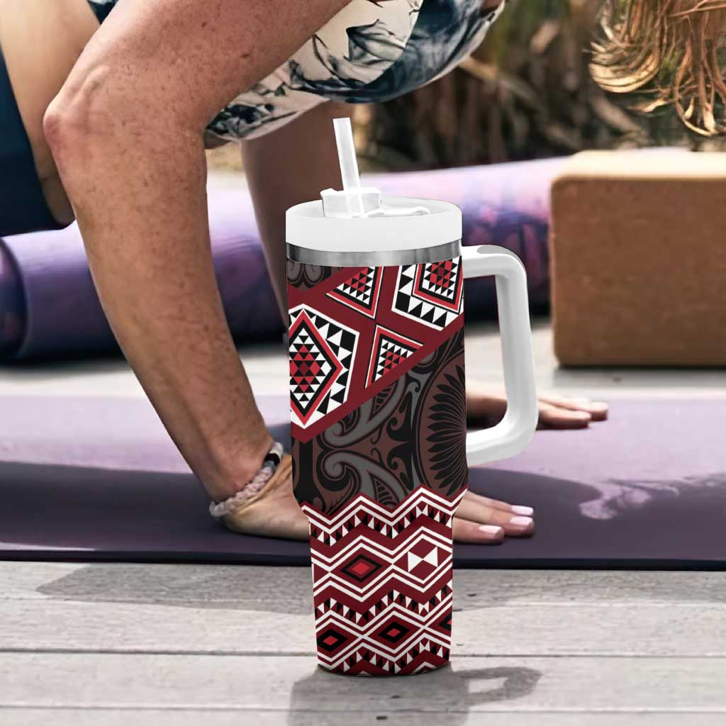 New Zealand Aotearoa Tumbler With Handle Red Taniko Art Maori Pattern