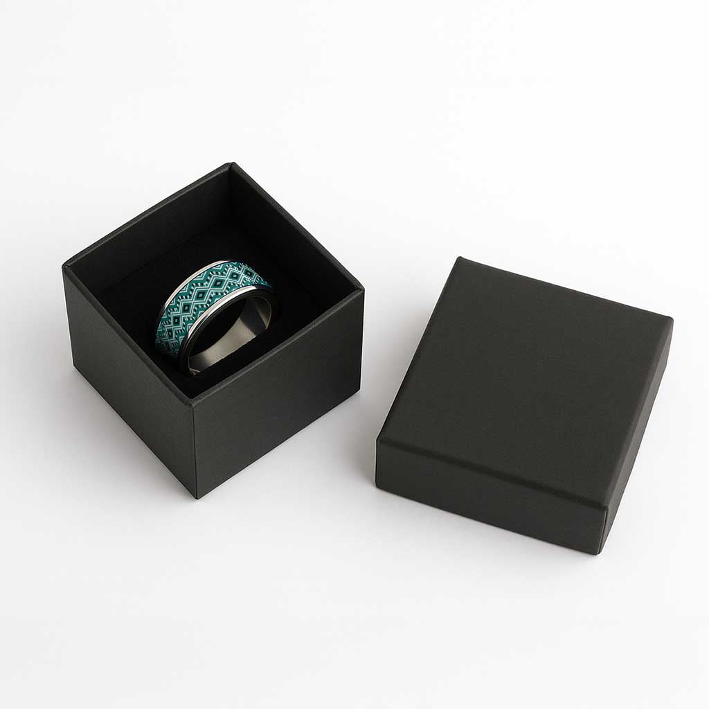 New Zealand Aotearoa Classic Ring Turquoise Taniko Art Maori Pattern