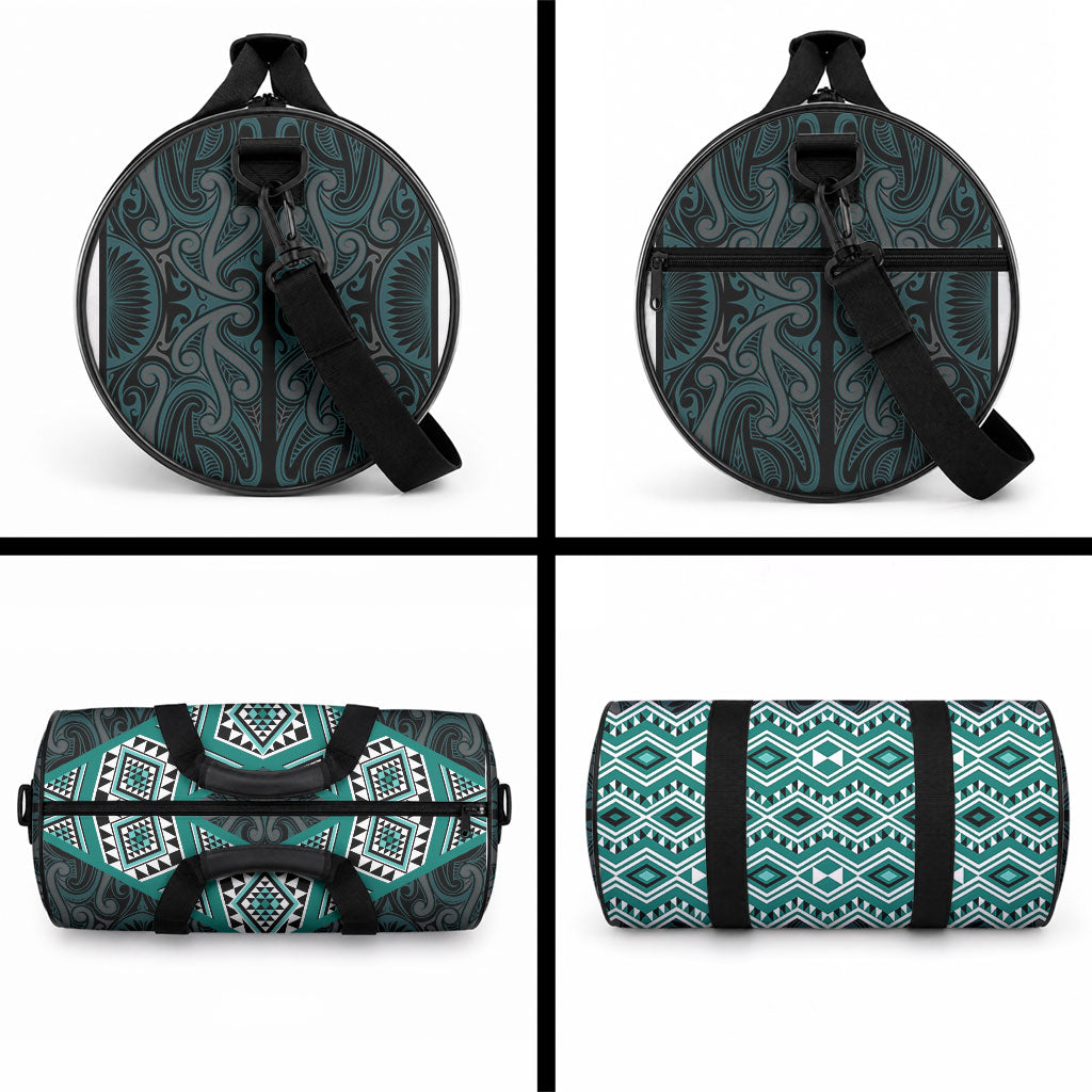 New Zealand Aotearoa Duffle Bag Turquoise Taniko Art Maori Pattern LT05 - Polynesian Pride