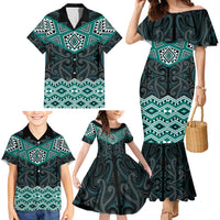 New Zealand Aotearoa Family Matching Mermaid Dress and Hawaiian Shirt Turquoise Taniko Art Maori Pattern LT05 - Polynesian Pride