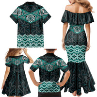 New Zealand Aotearoa Family Matching Mermaid Dress and Hawaiian Shirt Turquoise Taniko Art Maori Pattern LT05 - Polynesian Pride